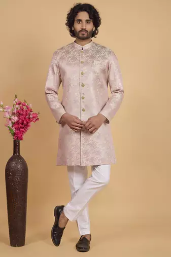 Pink art silk sherwani for men 