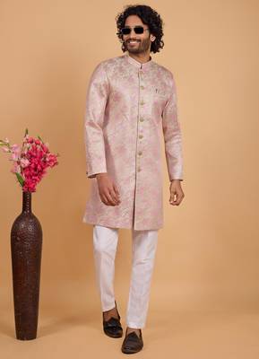 pink art silk sherwani for men  2