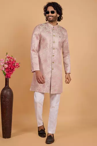 pink art silk sherwani for men 