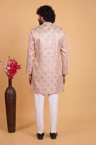 pink art silk sherwani for men 
