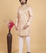 yellow art silk sherwani for men 