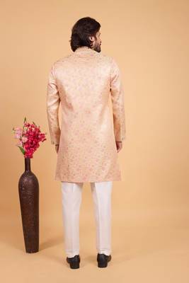 yellow art silk sherwani for men  3