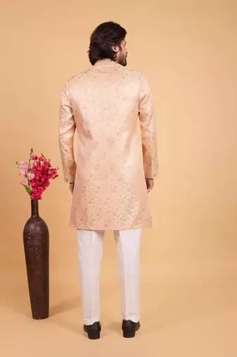 yellow art silk sherwani for men 