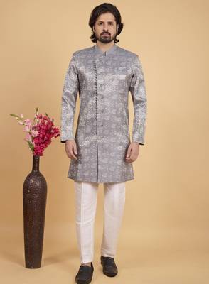 grey art silk sherwani for men  1