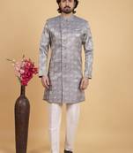 grey art silk sherwani for men 