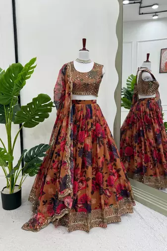 MultiColor Organza Digital Print Lehenga Choli