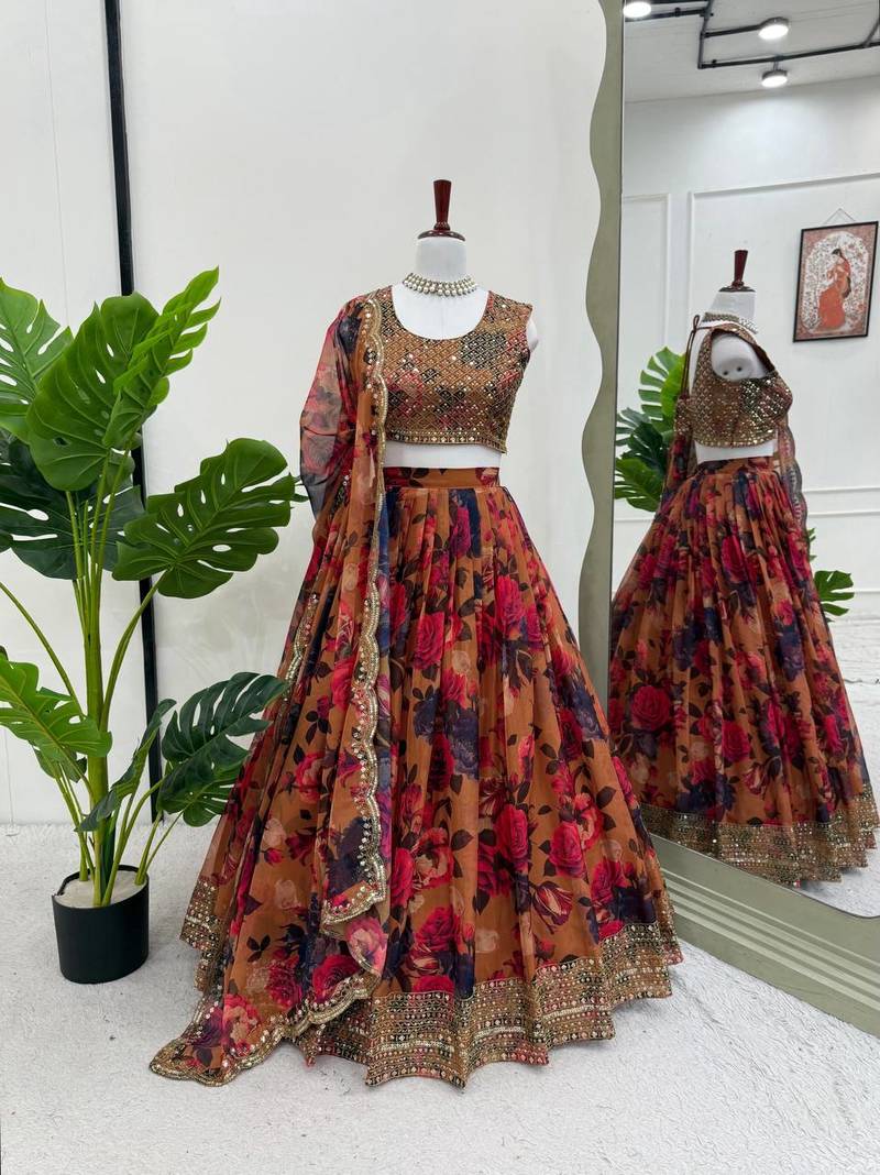 MultiColor Organza Digital Print Lehenga Choli