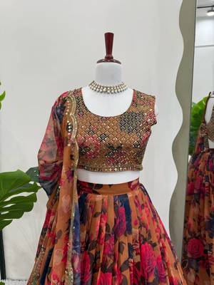 MultiColor Organza Digital Print Lehenga Choli 3