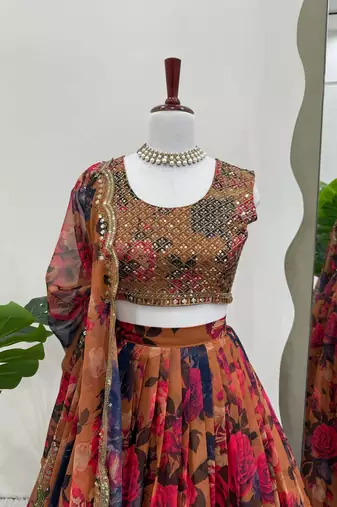 MultiColor Organza Digital Print Lehenga Choli
