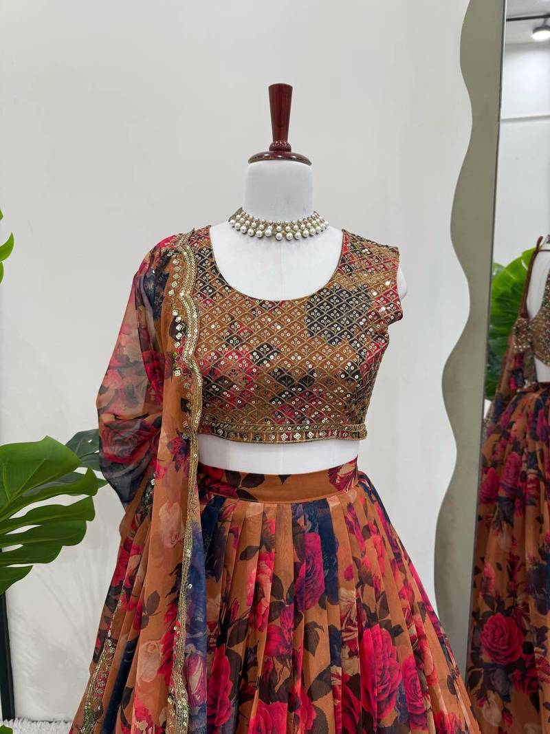 MultiColor Organza Digital Print Lehenga Choli