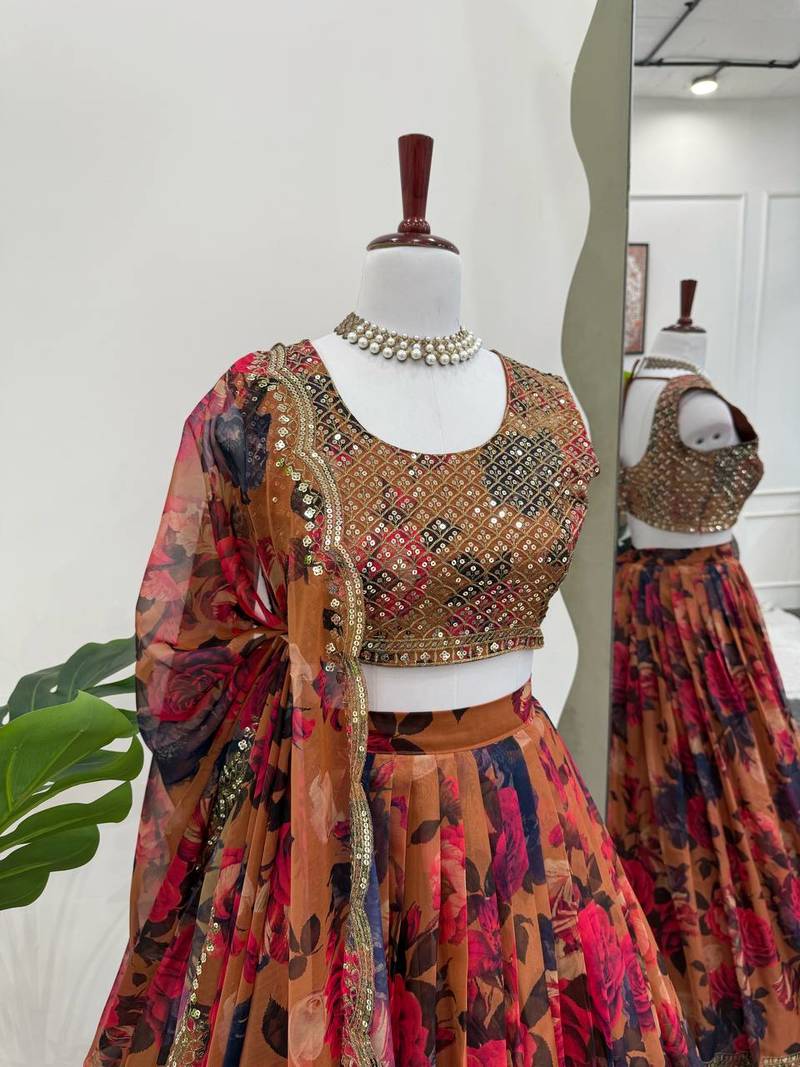 MultiColor Organza Digital Print Lehenga Choli