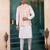 Pink art silk 3 piece kurta jacket set for men