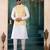 Yellow art silk 3 piece kurta jacket set for men