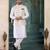 Cream art silk 3 piece kurta jacket set for men
