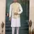 beige art silk 3 piece kurta nehru jacket set for men