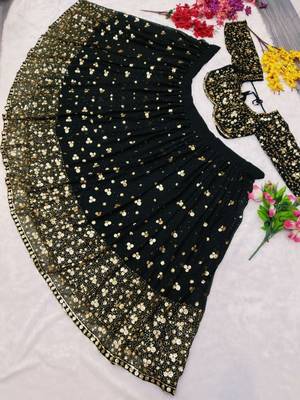 Black Georgette Sequins Embroidered Lehenga Set 3