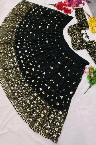 Black Georgette Sequins Embroidered Lehenga Set