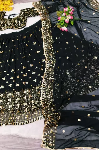 Black Georgette Sequins Embroidered Lehenga Set