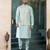 green jacqaurd 3 piece kurta jacket set for men