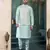 green jacqaurd 3 piece kurta nehru jacket set for men