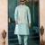 green jacqaurd 3 piece kurta jacket set for men