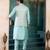 green jacqaurd 3 piece kurta jacket set for men