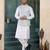 Blue jacqaurd 3 piece kurta jacket set for men