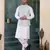blue jacqaurd 3 piece kurta nehru jacket set for men