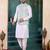 Blue jacqaurd 3 piece kurta jacket set for men