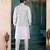 Blue jacqaurd 3 piece kurta jacket set for men