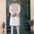peach jacqaurd 3 piece kurta nehru jacket set for men