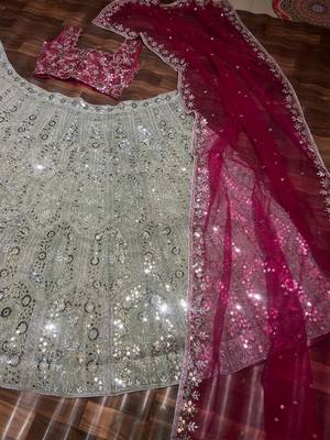 Grey Faux Georgette Fabric Sequin Lehenga Choli 4