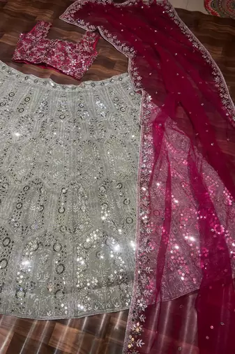 Grey Faux Georgette Fabric Sequin Lehenga Choli