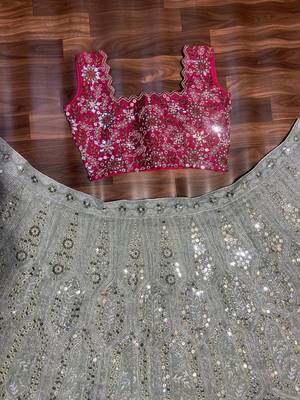 Grey Faux Georgette Fabric Sequin Lehenga Choli 5