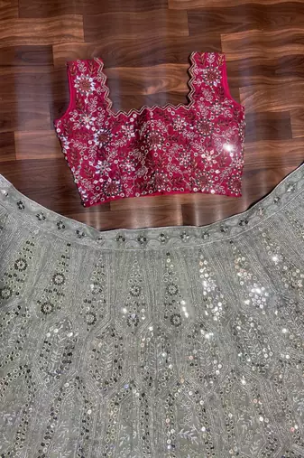 Grey Faux Georgette Fabric Sequin Lehenga Choli