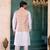 Peach jacqaurd 3 piece kurta jacket set for men