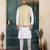 Yellow jacqaurd 3 piece kurta jacket set for men