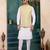 Yellow jacqaurd 3 piece kurta jacket set for men