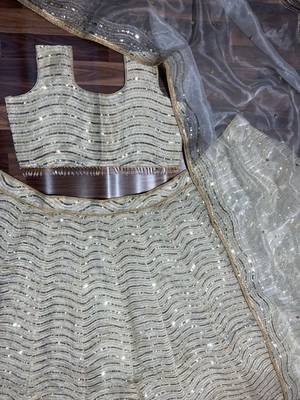 Cream Organza Sequin Lehenga Choli With Dupatta 3