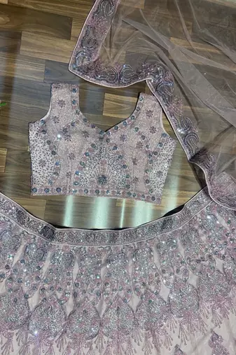 Rose embellished soft net lehenga choli with Dupatta