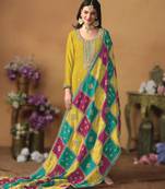 Mustard chinon silk top with santoon bottom, inner & chinon silk dupatta