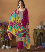 Dark-rani-pink chinon silk top with santoon bottom, inner & chinon silk dupatta