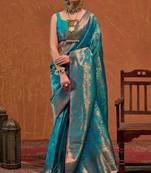 Sky Blue Silk Zari Weaving Saree With Blouse Piece For Women
