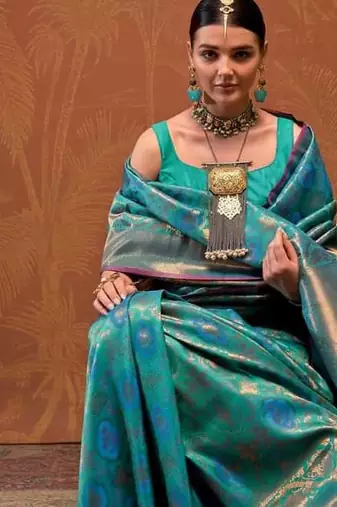 Sky Blue Silk Zari Weaving Saree With Blouse Piece For Women