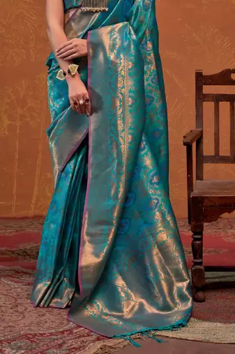 Sky Blue Silk Zari Weaving Saree With Blouse Piece For Women