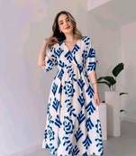 White Rayon printed gown type kurti