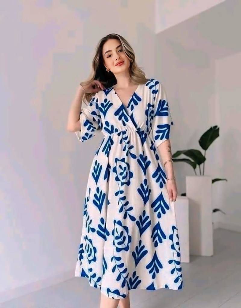 White Rayon printed gown type kurti