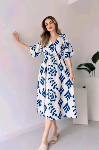 White Rayon printed gown type kurti