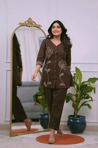 Rayon embroidery short kurti with pant