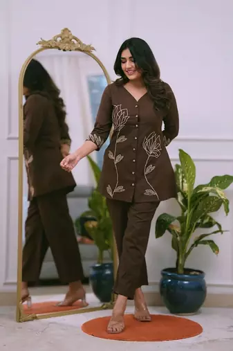 Rayon embroidery short kurti with pant